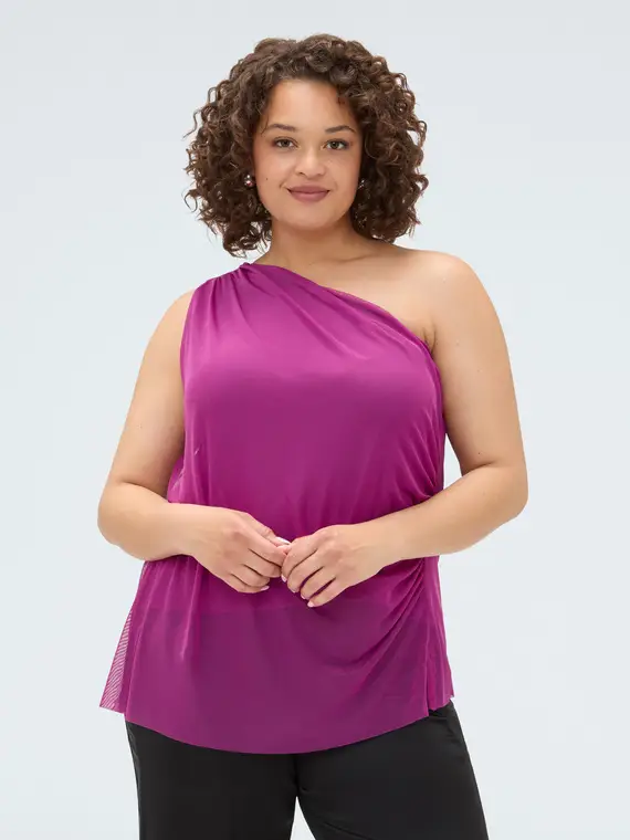 Fiorella Rubino Top monospalla in tulle con drappeggio Donna, Fucsia (60-62 IT)