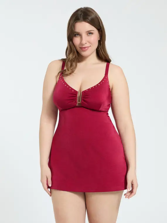 Top Tankini con motivo dorato e cut out Donna, (64 IT)