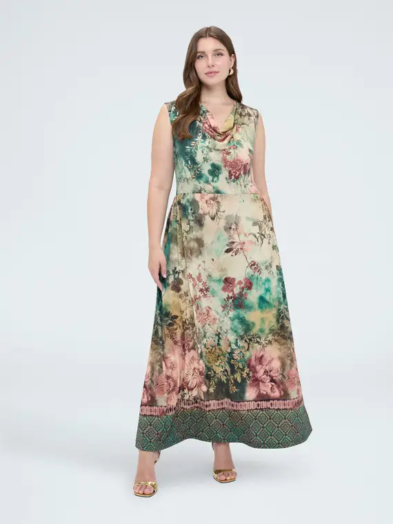 Fiorella Rubino Vestito lungo svasato con stampa Donna, Verde (60-62 IT)