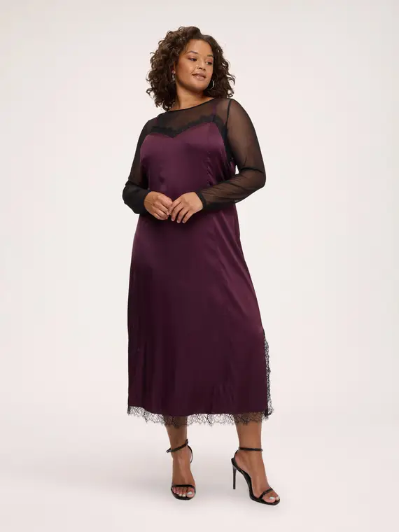 Fiorella Rubino Vestito slip dress in raso stretch con inserti in tulle e pizzo Donna, Bordeaux (60-62 IT)