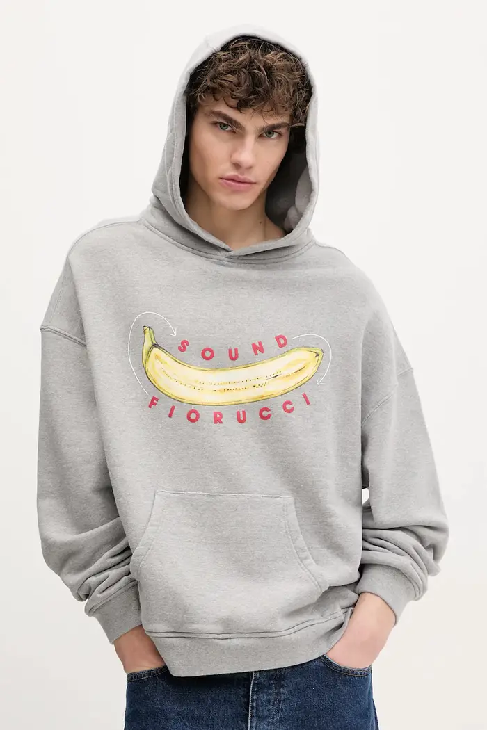 Fiorucci felpa in cotone Banana Sound Print Relaxed Fit Hoodie Grigio
