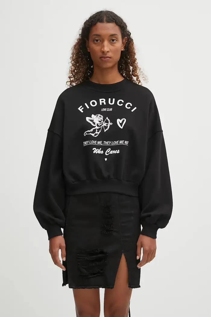 Fiorucci felpa in cotone Cupid Love Club Print Cropped Nero