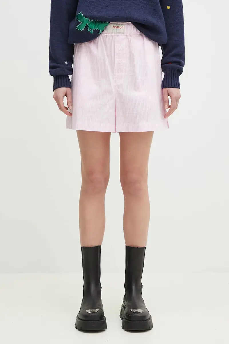 Fiorucci pantaloncini in cotone Gingham Logo Rosa