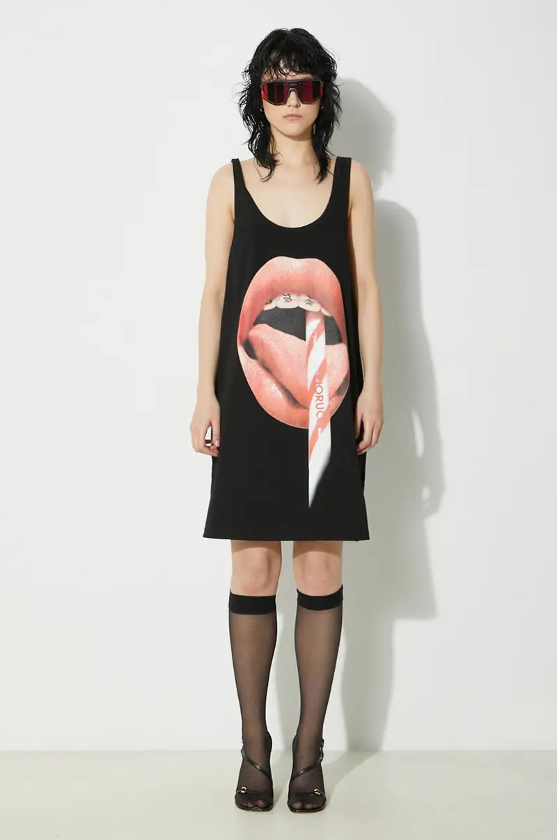 Fiorucci vestito in cotone Mouth Print Tank Dress colore nero W01FPDTA111CO01BK01