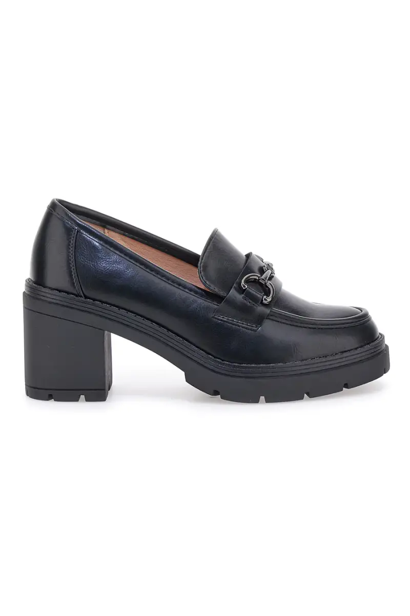 FIRST LADY Mocassini neri con tacco e morsetto P634 [NERO]