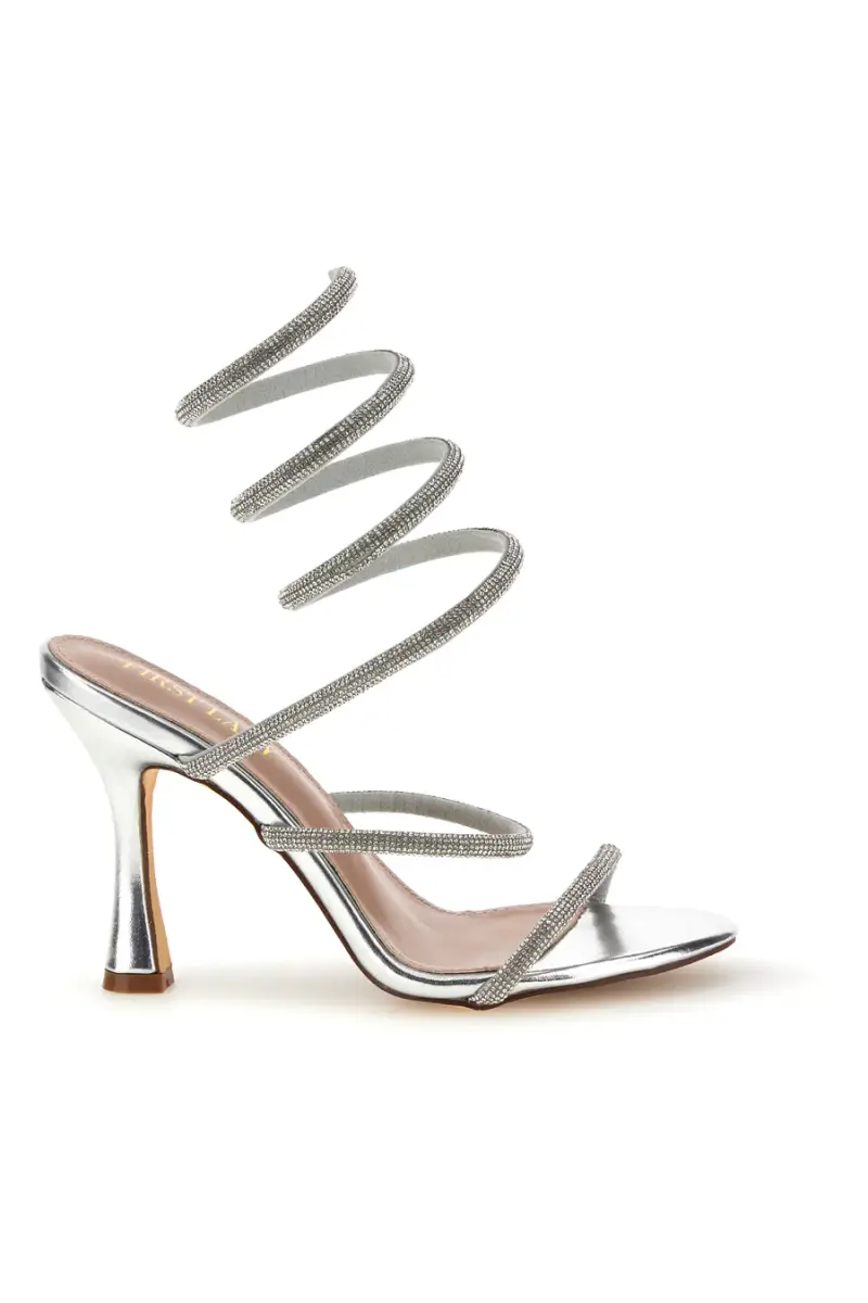 FIRST LADY Sandali argento con strass e laccio a spirale P711 [ARGENTO]