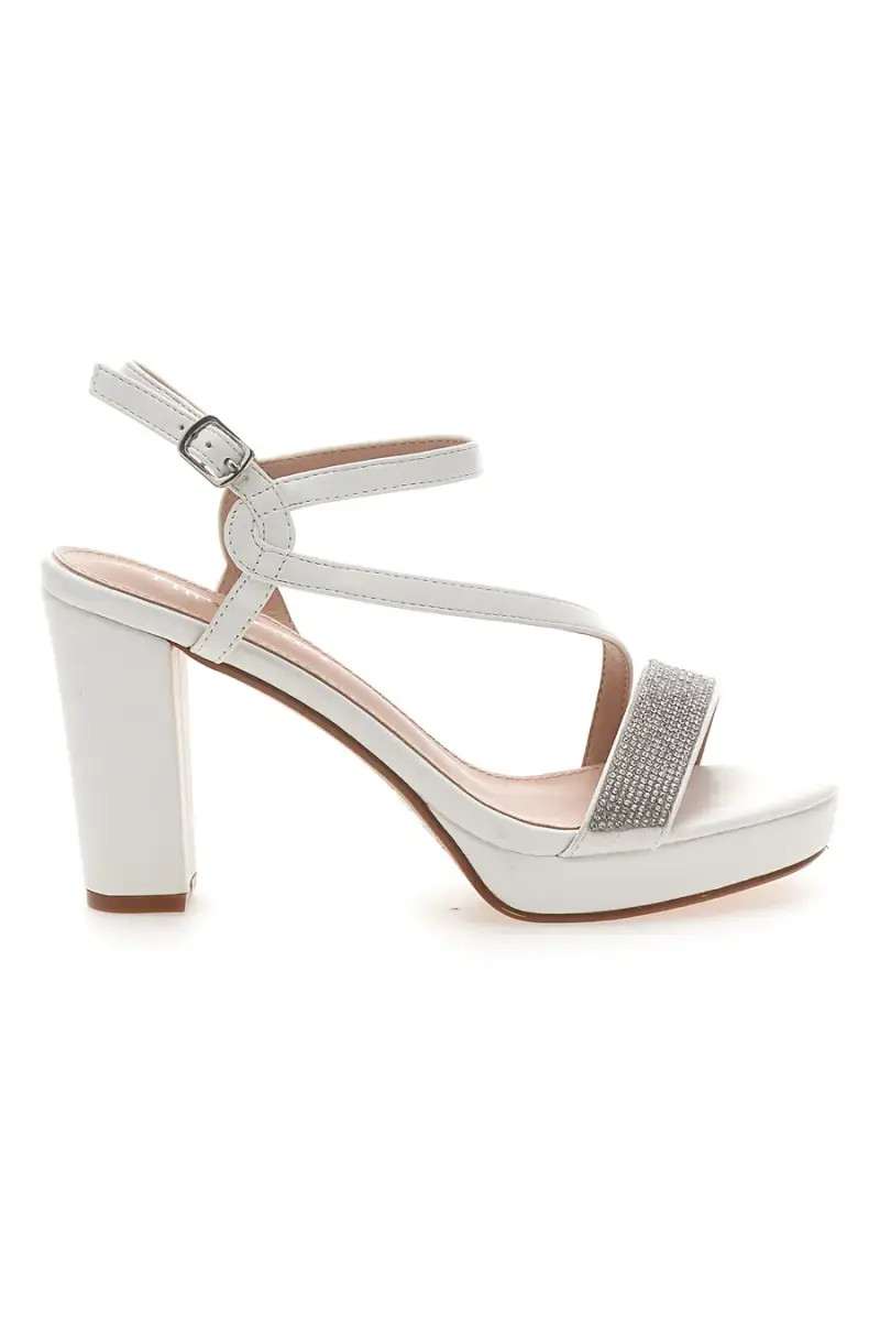 FIRST LADY Sandali Bianchi con Tacco Alto e Fascia con Glitter P542 [BIANCO]