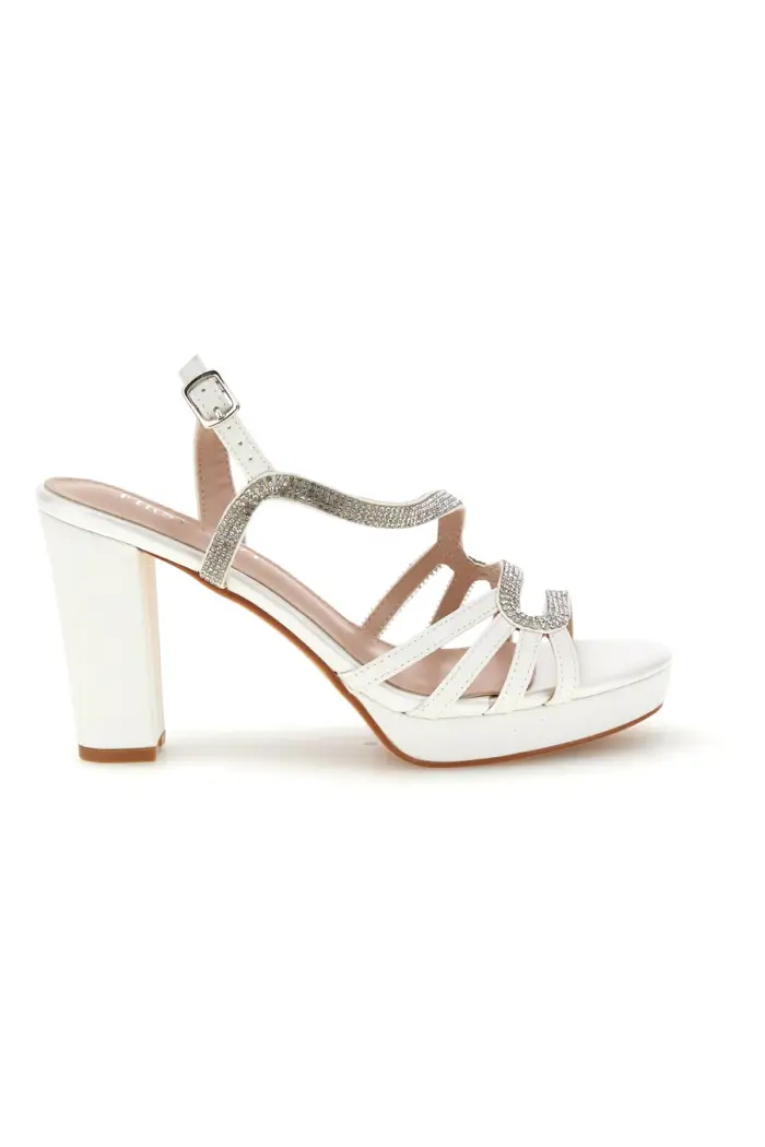 Sandali bianco con cinturini brillanti e tacco largo First lady P702 [BIANCO]