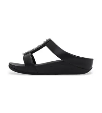 Fitflop per donna A2M-001 Sandali Fino con cinturino a H, perle e cristalli, neri, Nero, 3 a 5cm, Nessuno, Casual, Da sera