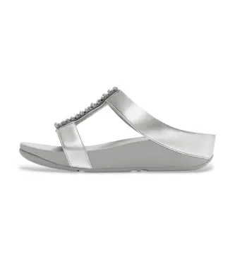 Fitflop per donna A2M-011 Sandali infradito Fino con perle e cristalli, modello H-Bar, colore argento, 3 a 5cm, Nessuno, Casual, Da se