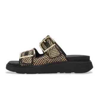 Fitflop per donna A2Q-001 Sandali Gen-FF con fibbia e stampa in pelle, Marrone, 1 a 3 cm, Nessuno, Casual Naturale