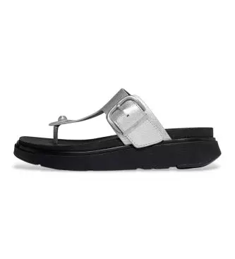 Fitflop per donna A2S-011 Sandali Gen-FF con fibbia in pelle argentata, Argento, 1 a 3 cm, Nessuno, Casual Naturale