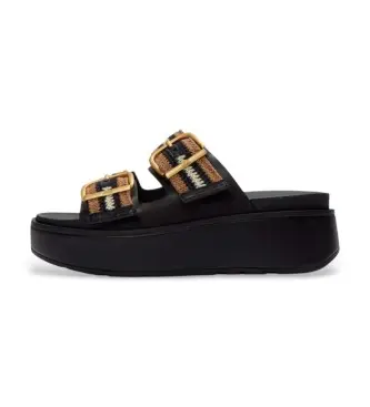 Fitflop per donna A3E-231 Sandali Gen-FF Max Buckle Stripe-Webbing Two-Bar con cinturino, colore nero, Tessuto, Basso, Nessuno, Casual