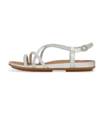 Fitflop per donna A3Z-011 Sandali Gracie con cinturino posteriore e cristalli, colore argento, Pelle, Basso, Fibbia, Casual, Da sera