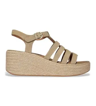 Fitflop per donna A5J-923 Sandali da pescatore in pelle marrone, Beige, 5 a 8cm, Fibbia, Casual