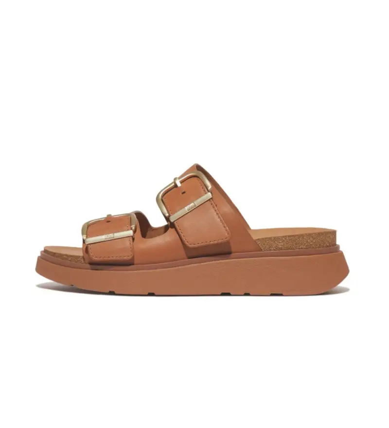 Fitflop per donna HE8-592 Sandali Gen-F Buckle in pelle marrone, Argento, 3 a 5cm, Nessuno, Casual