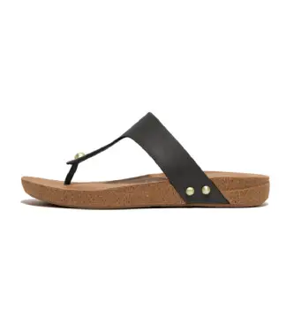 Fitflop per donna HE9-001 Sandali iQushion in pelle nera, Ecopelle, Nero, 1 a 3 cm, Casual Naturale