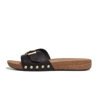 Fitflop per donna HF1-001 Sandali iQushion in pelle nera, Ecopelle, Nero, 1 a 3 cm, Casual Naturale