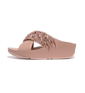 Fitflop per donna HQ5-A86 Sandali in pelle con ciabatte rosa Rumba Beaded Cross in pelle, Ecopelle, 3 a 5cm, Nessuno, Casual