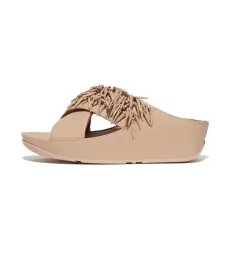 Fitflop per donna HQ5-A94 Sandali Rumba Beaded Cross in pelle beige, Ecopelle, 3 a 5cm, Nessuno, Casual