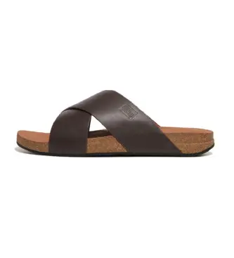 Fitflop per uomo GZ7-167 Sandali iQushion in pelle marrone, Basso, Nessuno, Casual