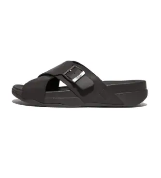 Fitflop per uomo HC2-001 Sandali in pelle Surfer neri, Nero, Basso, Casual