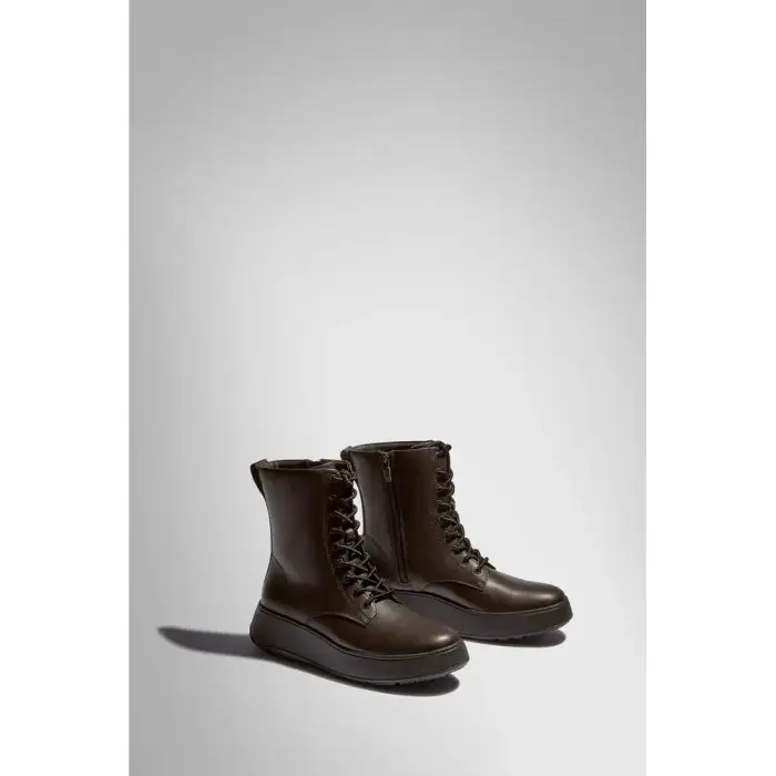 Stivali piatti da donna in pelle con lacci FitFlop F-Mode Marron