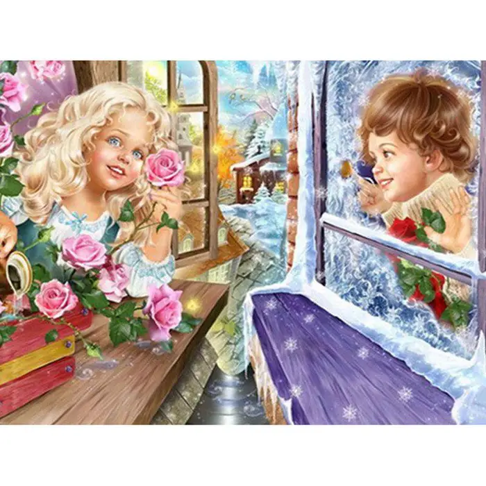 FIYO 5D Diamante fai-da-te Ricamo Ragazzo e Ragazza Diamante Pittura Punto Croce Pieno Rotondo Strass 20X30CM
