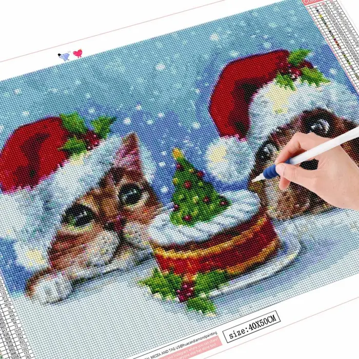 Kit fai da te per gatti di Natale con ricamo diamante Vendita Pittura con diamanti 5D Cane Animale Mosaico Punto croce Decorazione della casa Full Square (20X30CM)