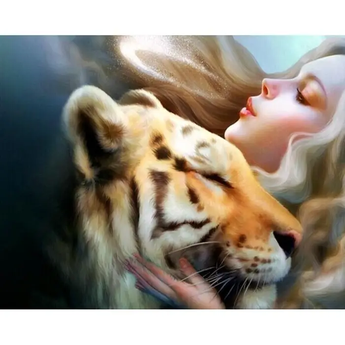 FIYO Diamond painting product Pittura Diamante 5D Fai da Te Ragazza e Tigre Ricamo Mosaico Punto Croce Decorazione Strass 20X30CM