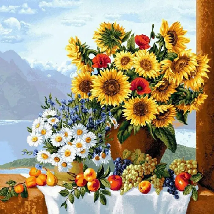 FIYO Diamond painting product Ricamo a punto croce Girasole e margherita Decorazioni per la casa Regalo Pittura diamante rotondo 3D fai da