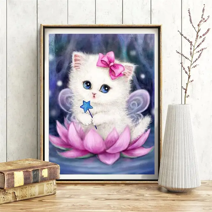 FIYO Pittura Diamante Gatto 5D Saldo Ricamo Diamante Animale Decorazione Casa Immagine 20X30CM