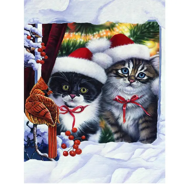 FIYO Pittura diamante Natale Gatti Fiore Uccelli Diamante Ricamo Pittura diamante 20X30CM