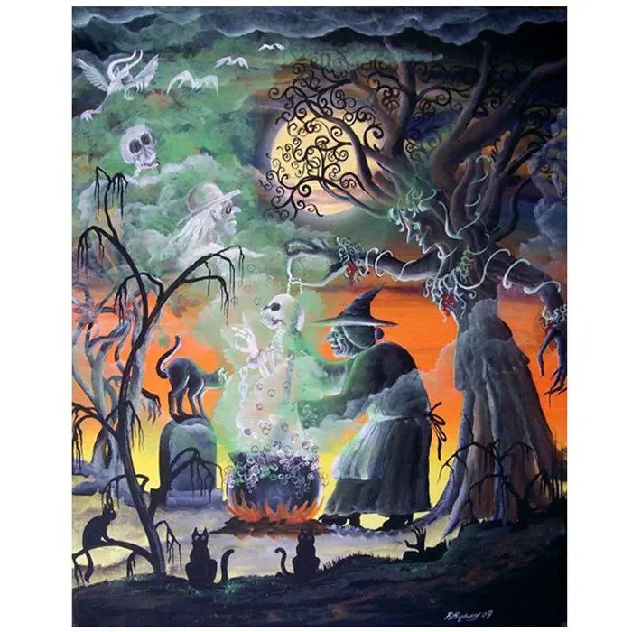 Pittura Diamante Punto Croce Teschio Halloween Strega Ricamo Diamante 20X30CM