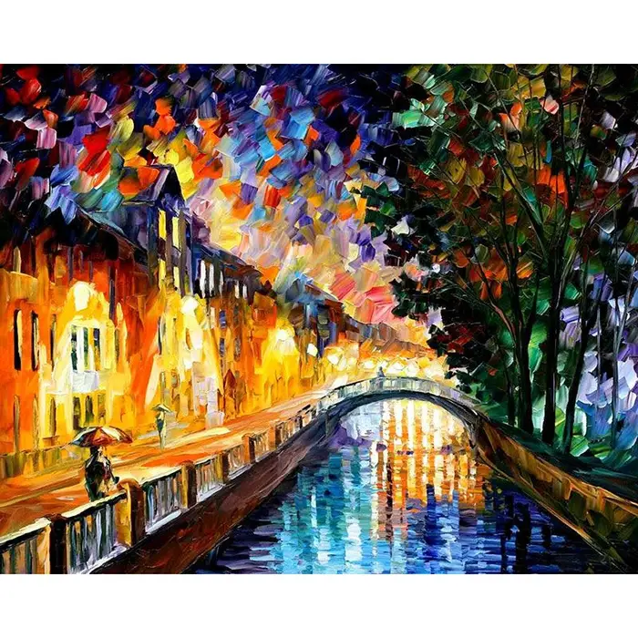 FIYO Ricamo Diamante Punto Croce Cristallo Diamanti Tondi Set Bella Notte di Pittura a Olio Ricamo Diamante 20X30CM