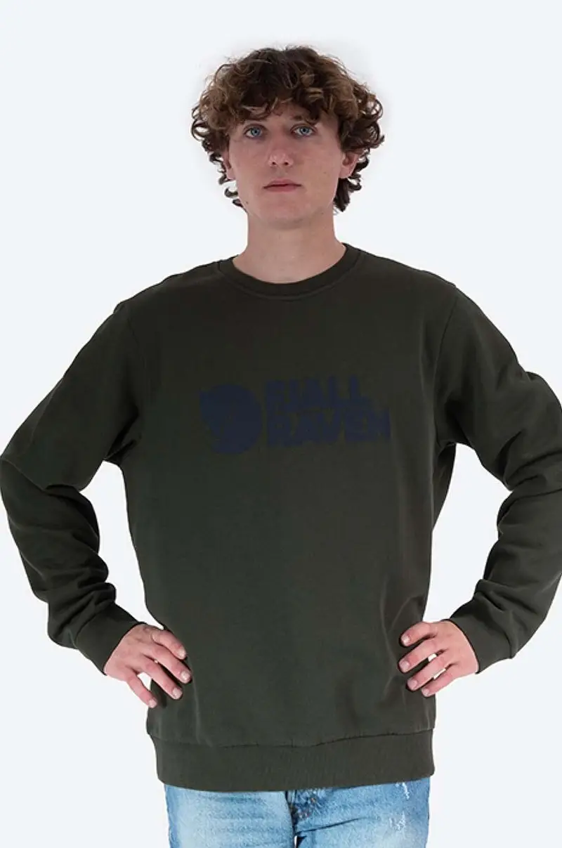 Fjallraven felpa in cotone Logo Sweater uomo colore verde con applicazione F84142