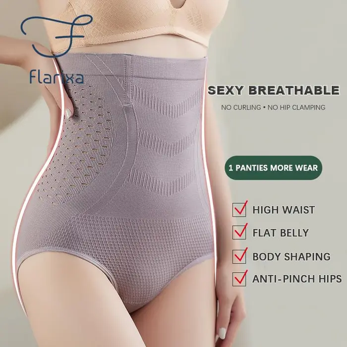 Mutandine a pancia piatta a vita alta Mutandine da donna senza cuciture Biancheria intima sexy traspirante cava Comfort Slip in cotone Shaper L beige miniatura 3
