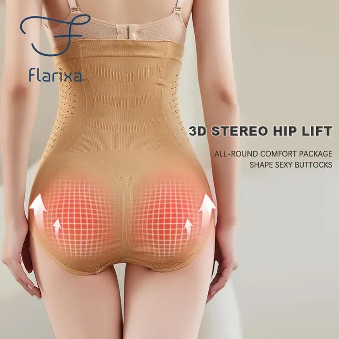 Mutandine a pancia piatta a vita alta Mutandine da donna senza cuciture Biancheria intima sexy traspirante cava Comfort Slip in cotone Shaper L beige miniatura 4