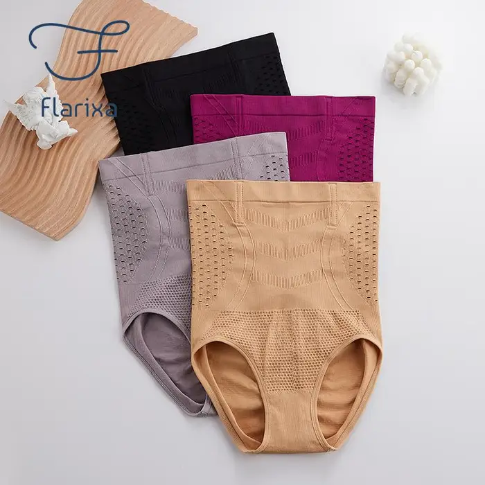 Mutandine a pancia piatta a vita alta Mutandine da donna senza cuciture Biancheria intima sexy traspirante cava Comfort Slip in cotone Shaper L beige miniatura 5