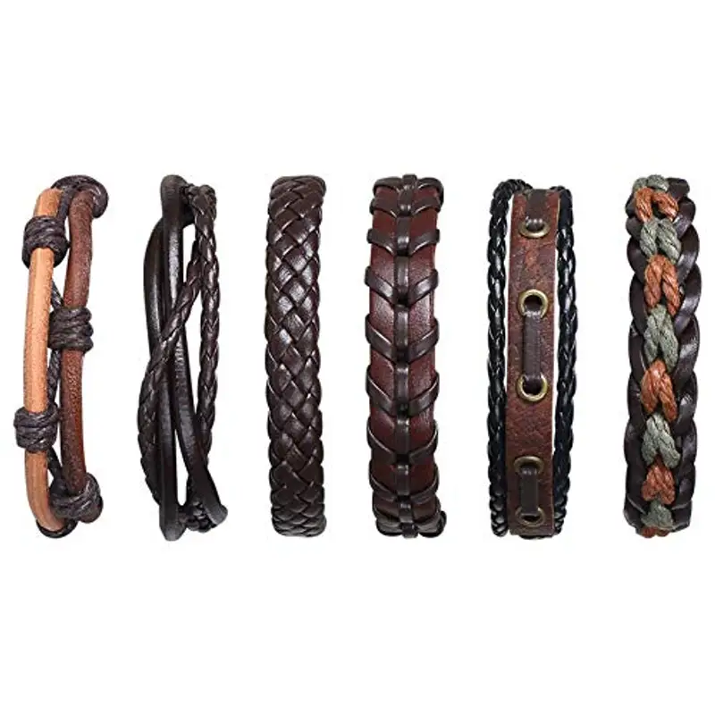 flintronic Bracciale Uomo Pelle, 6 Pezzi Bracciale Corda Uomo Donna, Bracciale Intrecciato in Pelle, Bracciale per Uomo Donna, Idea Regalo