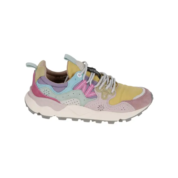 Flower Mountain scarpe donna in suede e nylon rosa e giallo