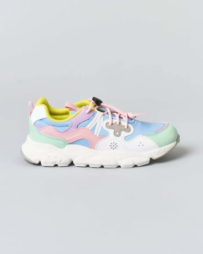 Flower Mountain Sneakers Yamano 3 in similpelle e mesh bianca e multicolor pastello