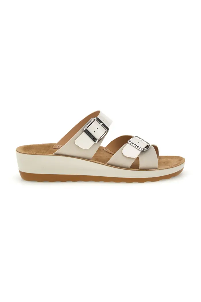 FLY FLOT Ciabatte bianche con doppia fascia regolabile e zeppa 90420k26hc [BIANCO]