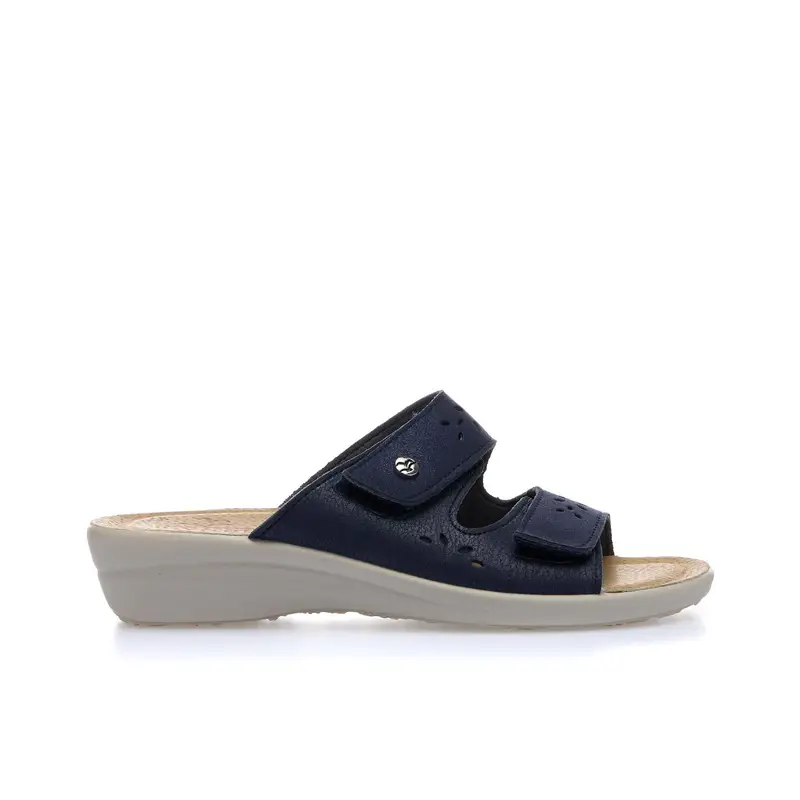 FLY FLOT Ciabatte comfort blu con zeppina e doppio velcro