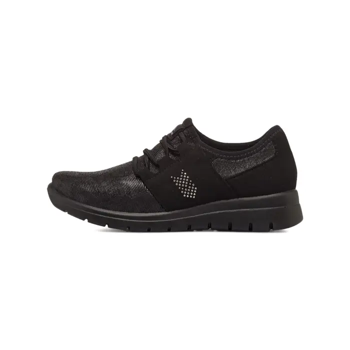 FLY FLOT Sneakers comfort nere da donna in tessuto con strass