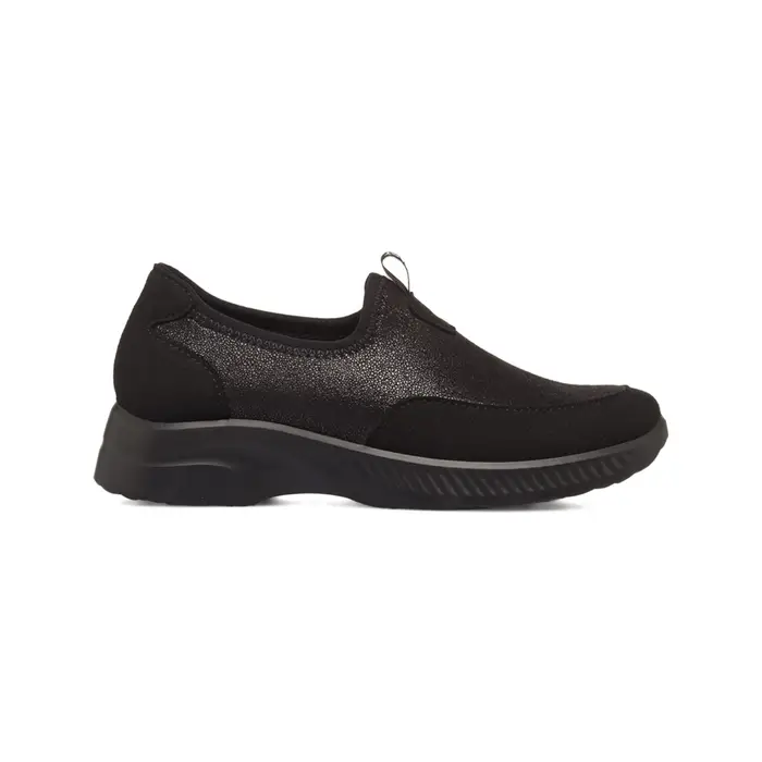 FLY FLOT Sneakers slip-on comfort nere da donna in tessuto con effetto glitter