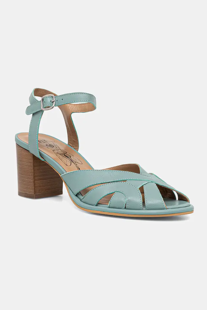 Fly London sandali su tacco basso in pelle MEBU450FLY Turchese