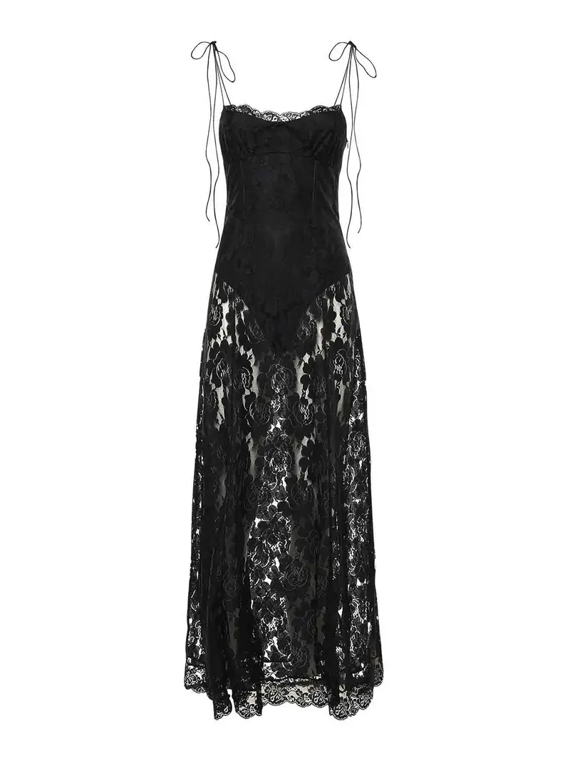 For Love & Lemons Vestito lungo Claudia Rose Nero