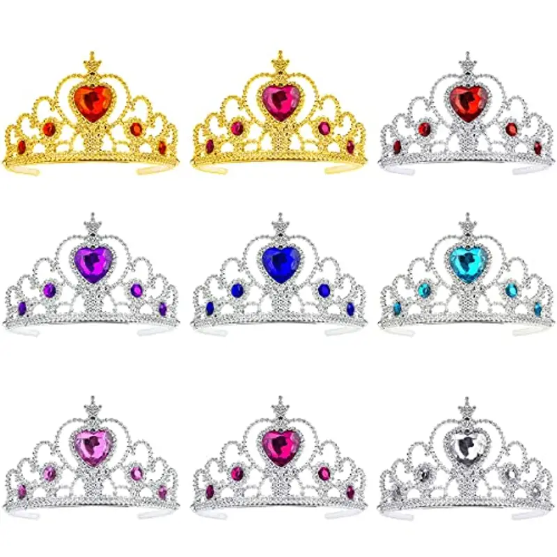 Forreen Princess Tiara Crown, 9 Pezzi Corona Principessa Bambina Scintillante Strass Interessante Tiara Principessa Corona per Bambini