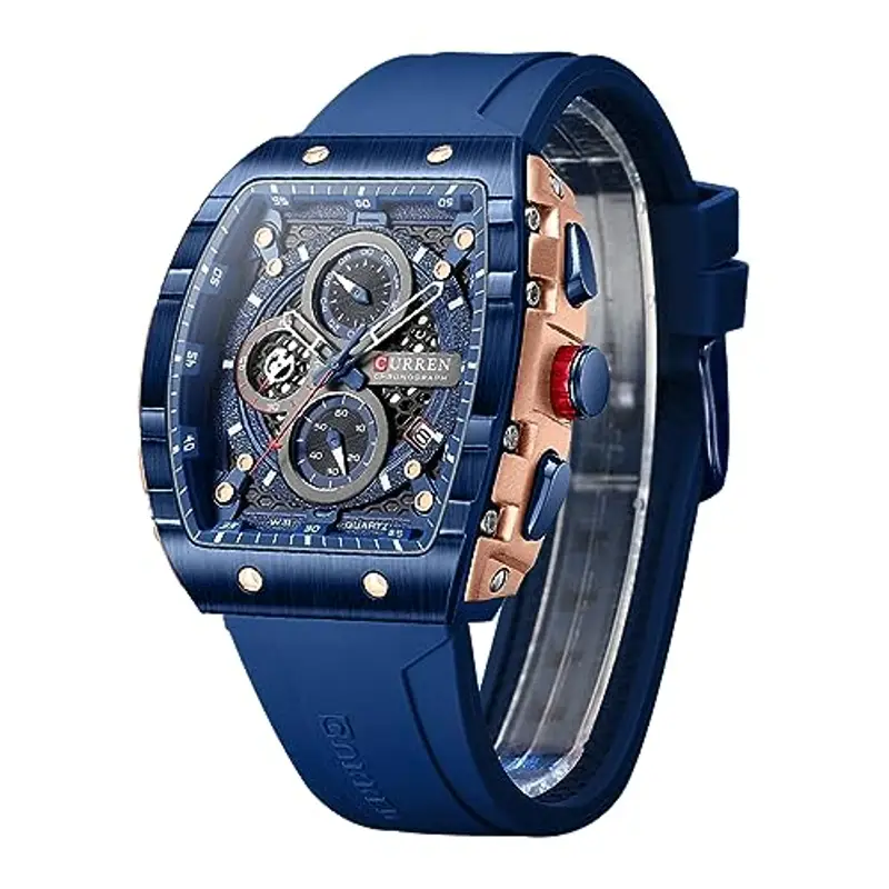 FORSINING Orologio da polso da uomo, analogico, al quarzo, alla moda, rettangolare, grande quadrante, cinturino in silicone, impermeabile